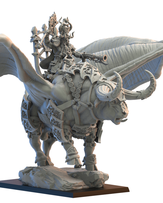 King Assur on Great Bull of Shamut - Chaos Dwarves - TTRPG - Wargaming - Dungeons and Dragons