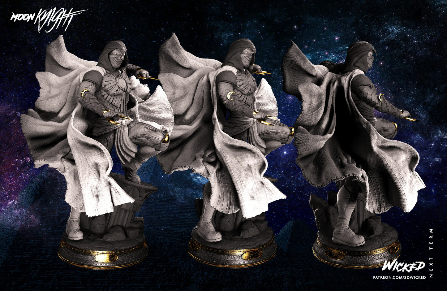 Moon Knight Statue - Marvel Universe - by Wicked 3D- Tabletop RPG Miniature - Roleplaying 3D Printed Fantasy Mini