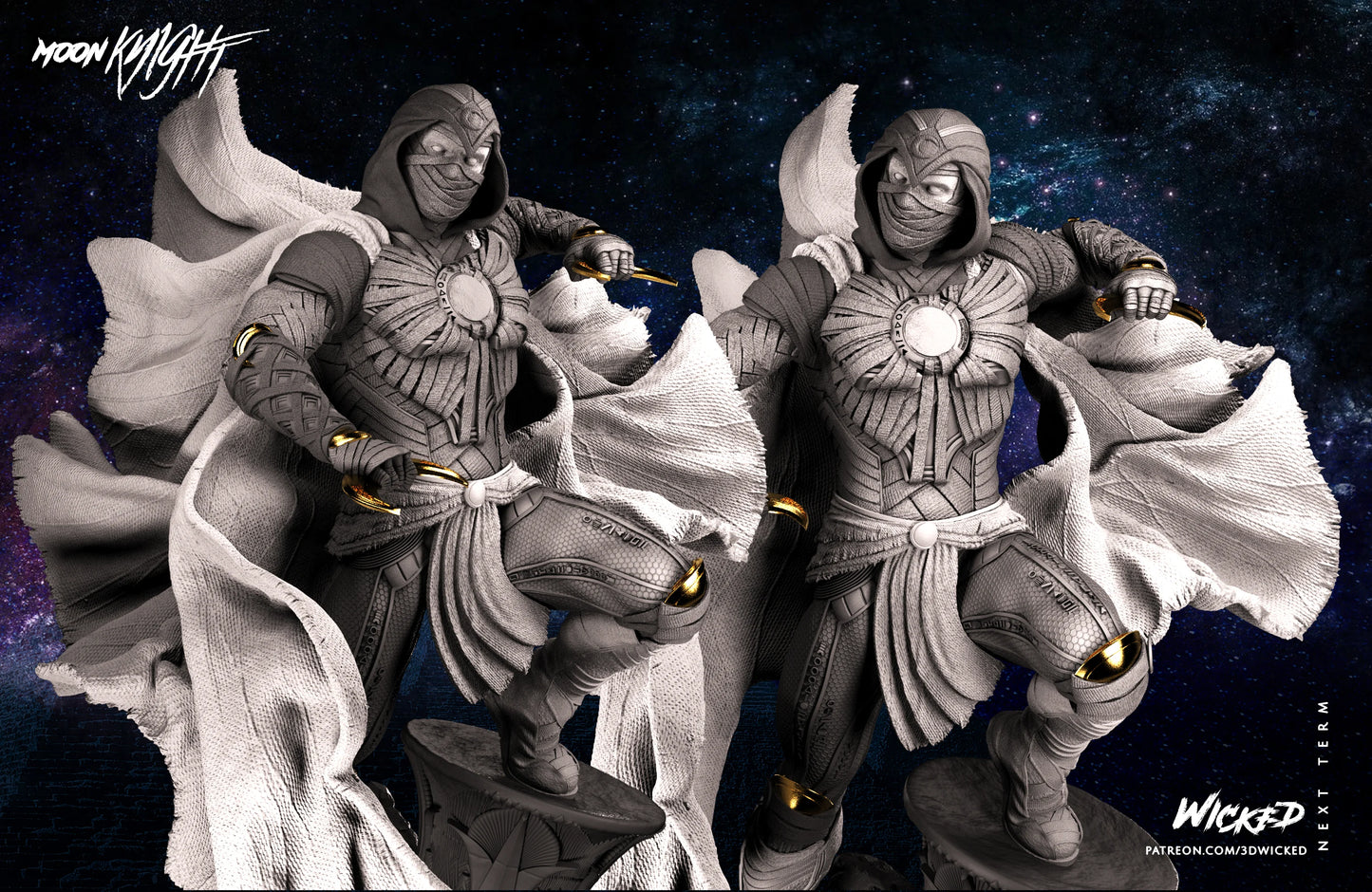 Moon Knight Statue - Marvel Universe - by Wicked 3D- Tabletop RPG Miniature - Roleplaying 3D Printed Fantasy Mini