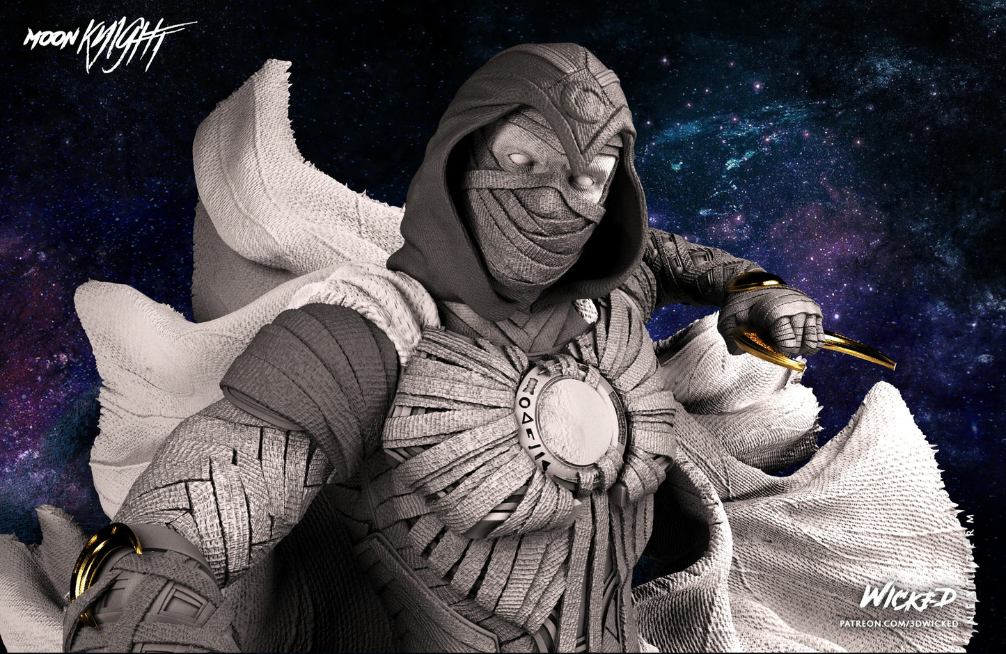 Moon Knight Statue - Marvel Universe - by Wicked 3D- Tabletop RPG Miniature - Roleplaying 3D Printed Fantasy Mini