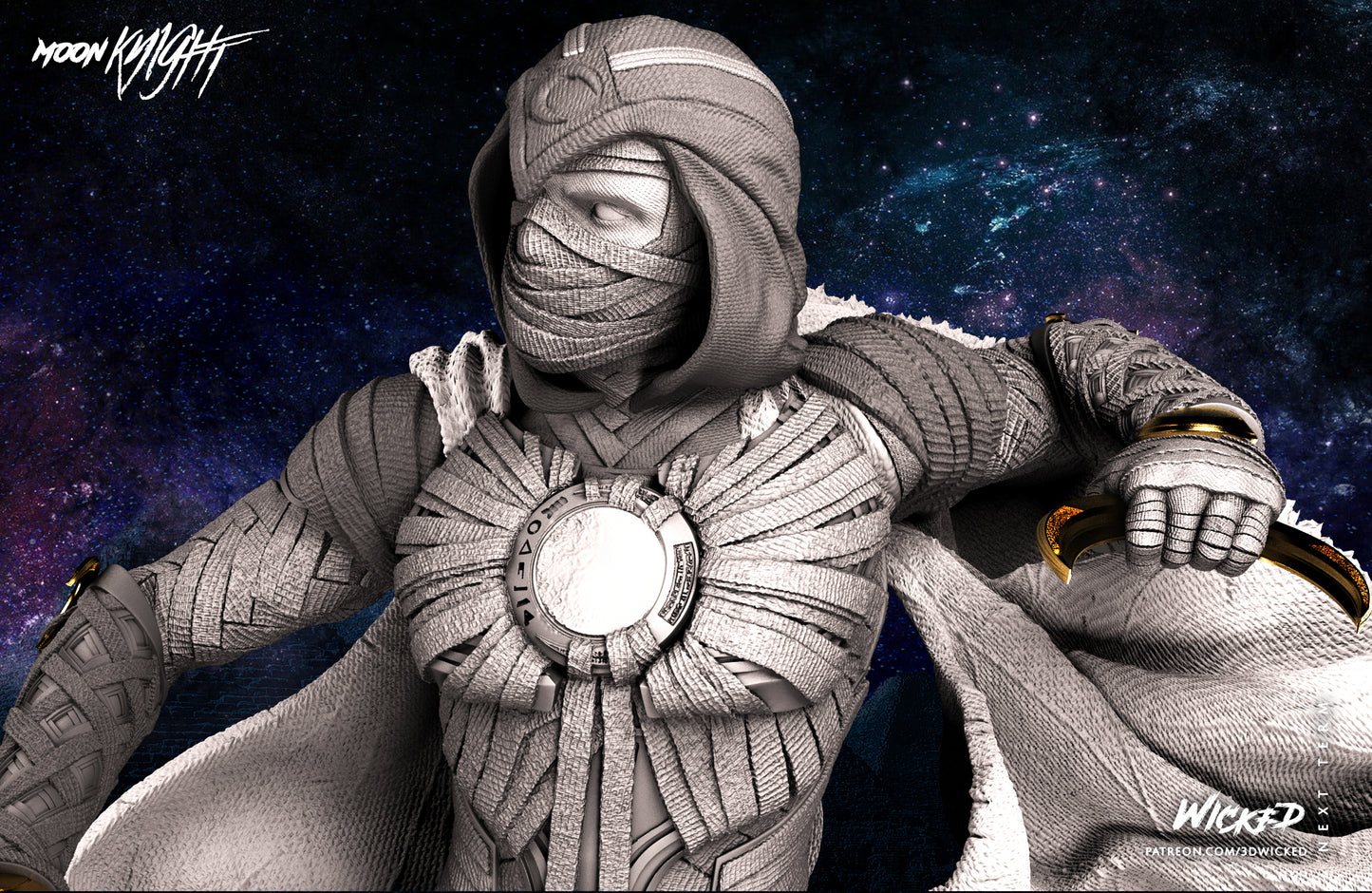 Moon Knight Statue - Marvel Universe - by Wicked 3D- Tabletop RPG Miniature - Roleplaying 3D Printed Fantasy Mini