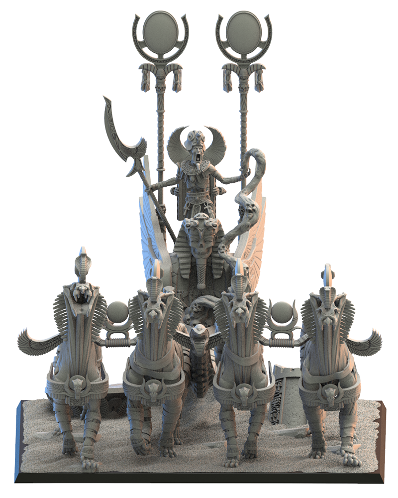 Pharaoh Akhenaten on Sta Chariot - Tomb Kings - Undead - TTRPG - Wargaming - Dungeons and Dragons