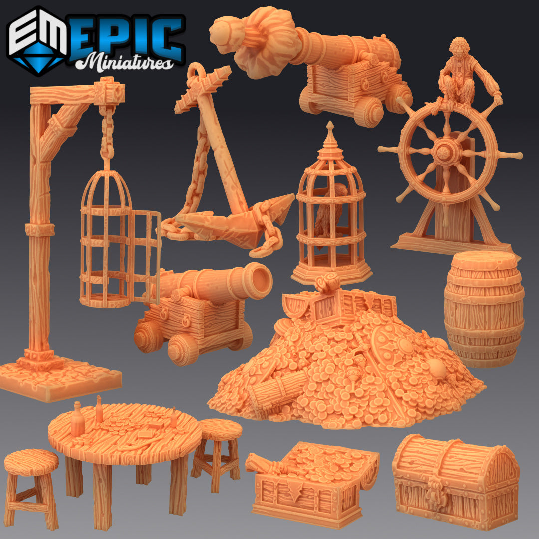 Pirate Props - Corsair Dungeon Decoration Scatter Items - by Epic Miniatures - Tabletop RPG Miniature - Roleplaying 3D Printed Fantasy Mini