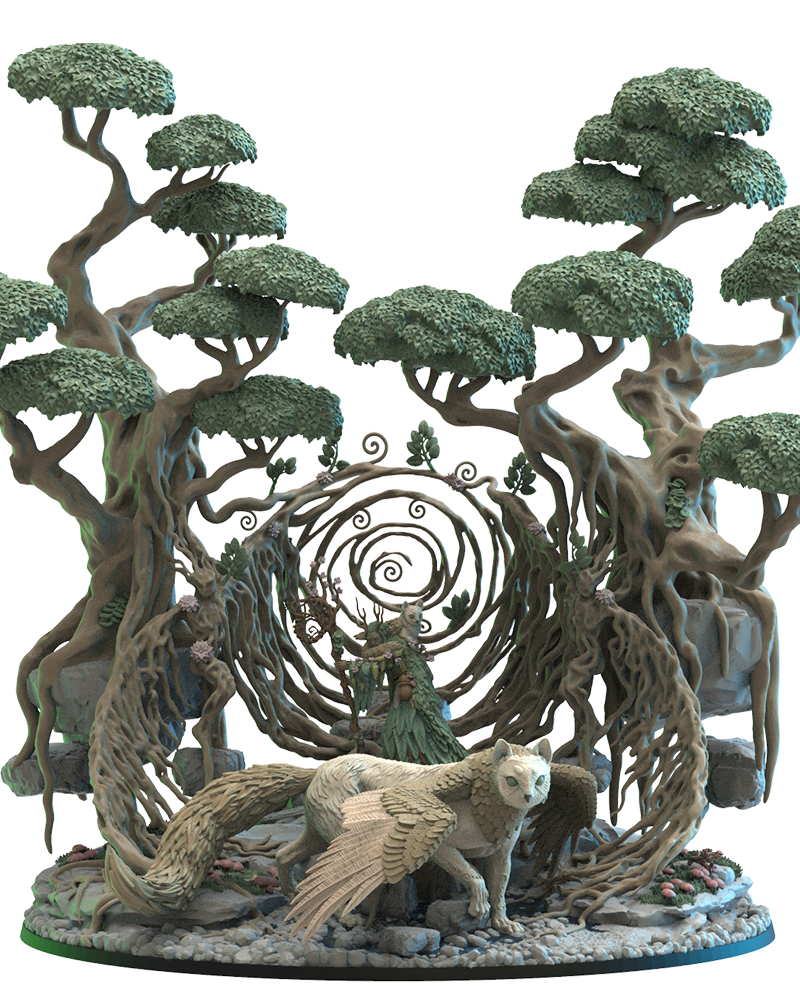 Saori, Ancient Druid with Nekokuro on Kodama Portal - Wood Elf - TTRPG - Wargaming - Dungeons and Dragons