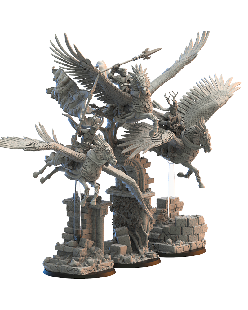 Wind Knights Command Group (x3) - Bretons - Pegasus Riders - TTRPG - Wargaming - Dungeons and Dragons