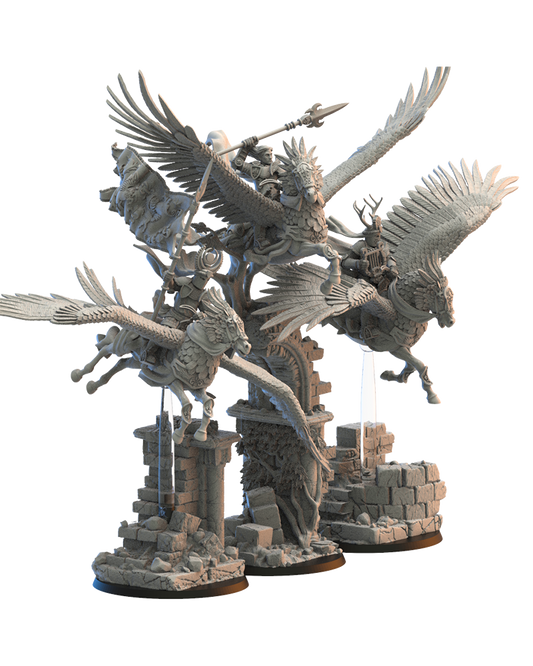 Wind Knights Command Group (x3) - Bretons - Pegasus Riders - TTRPG - Wargaming - Dungeons and Dragons