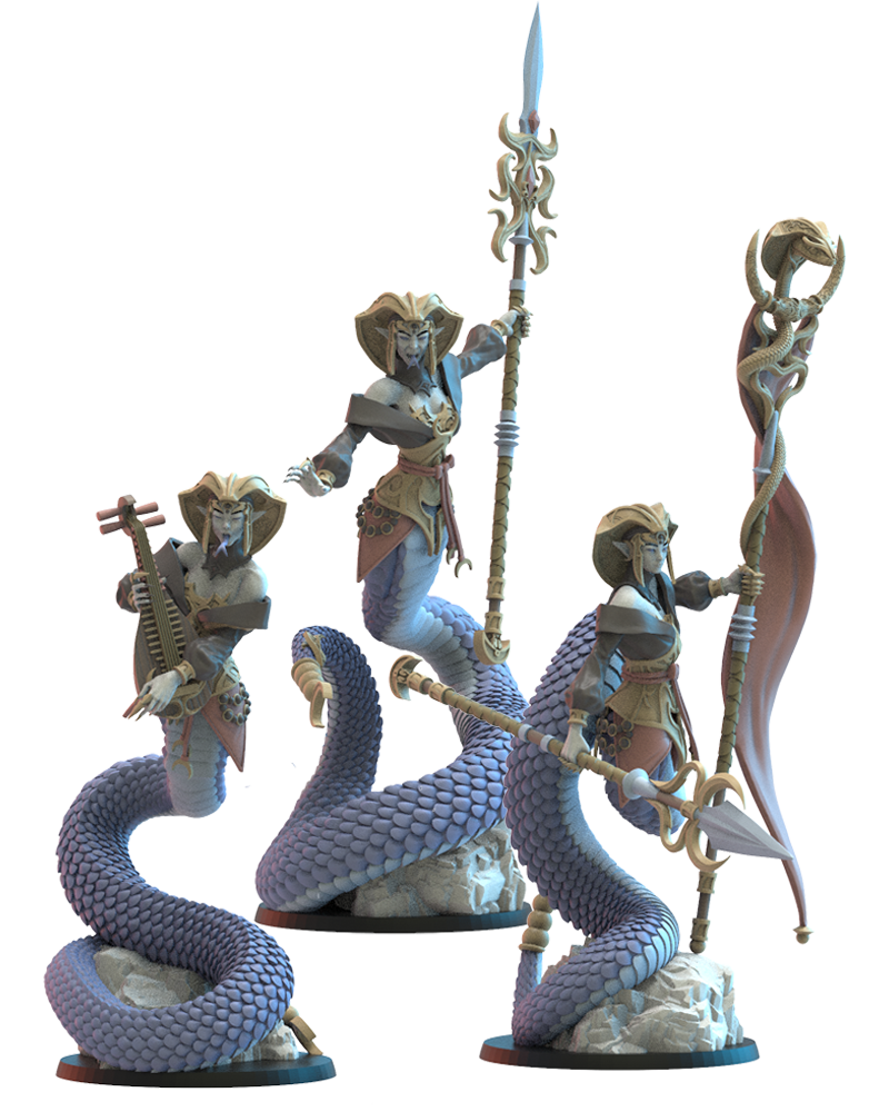 Yumi/Yari Naga CG (x3) - TTRPG - Wargaming - Dungeons and Dragons