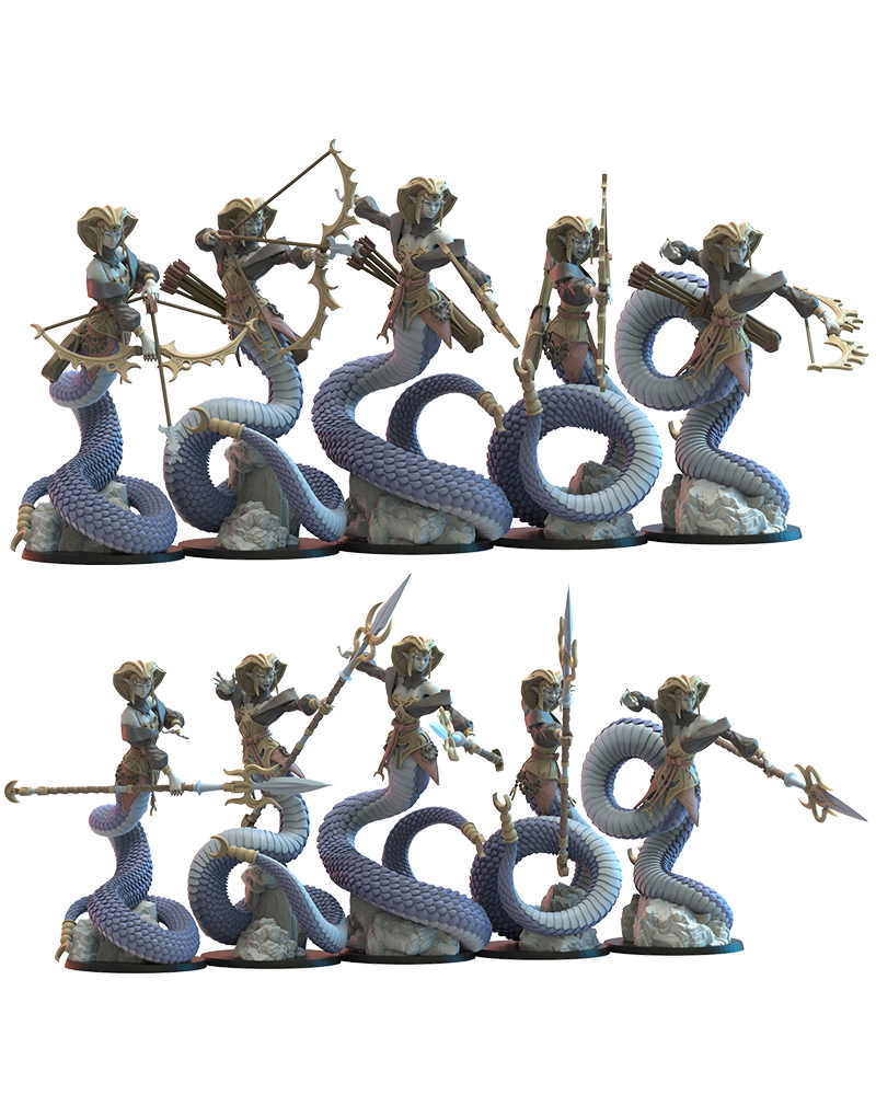 Yumi/Yari Naga Regiment (x5) - TTRPG _ wargaming - Dungeons and Dragons