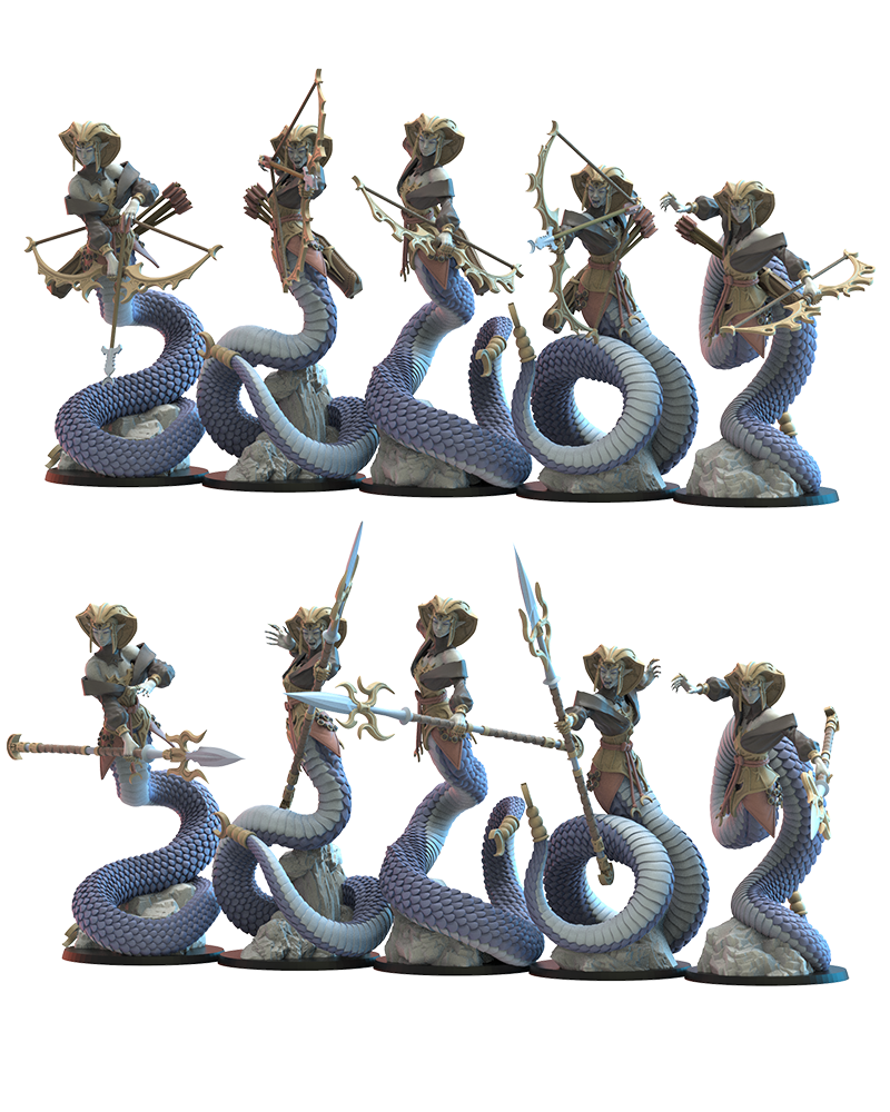 Yumi/Yari Naga Regiment (x5) - TTRPG _ wargaming - Dungeons and Dragons